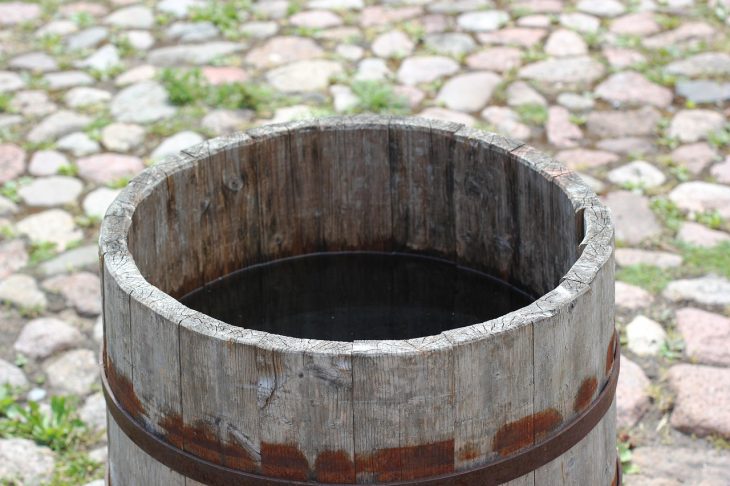 barrel filled with rainwater