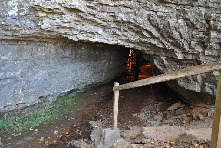 Old cave with ramp leading in.
